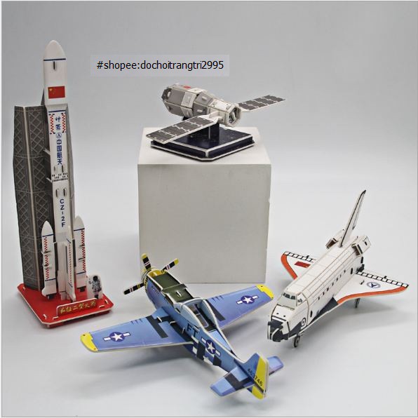 Mô hình 3D giấy tự lắp ráp, hình tàu bay, vệ tinh, tên lửa - Đồ chơi sáng tạo - Đồ chơi thông minh.