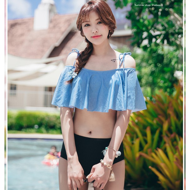 CÓ SẴN bikini trễ vai xanh thun lạnh siêu đẹp