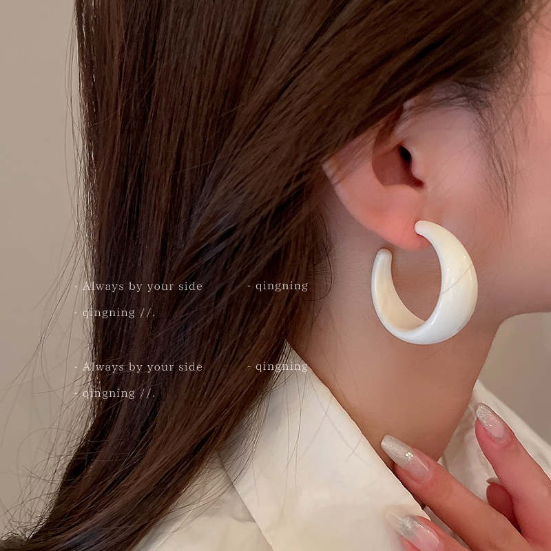 Khuyên tai DREJEW 2 bạc 925 hình chữ C phong cách Hong Kong cổ điển thời trang thu đông