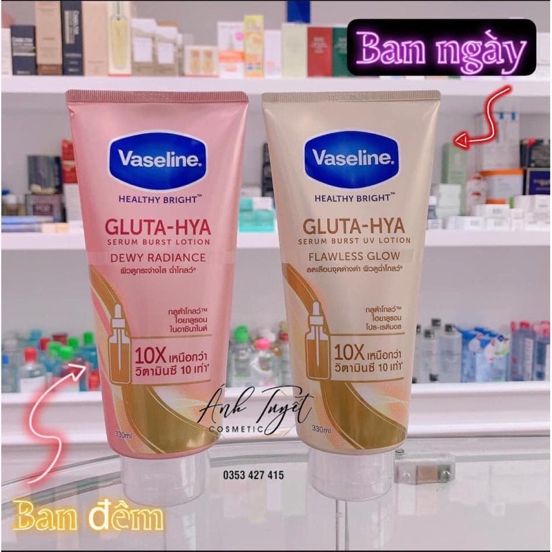 [Chính hãng]Sữa dưỡng thể vaselin HEALTHY BRIGHT GLTTA HYA 330ml Thái Lan, Sữa dưỡng trắng da toàn thân