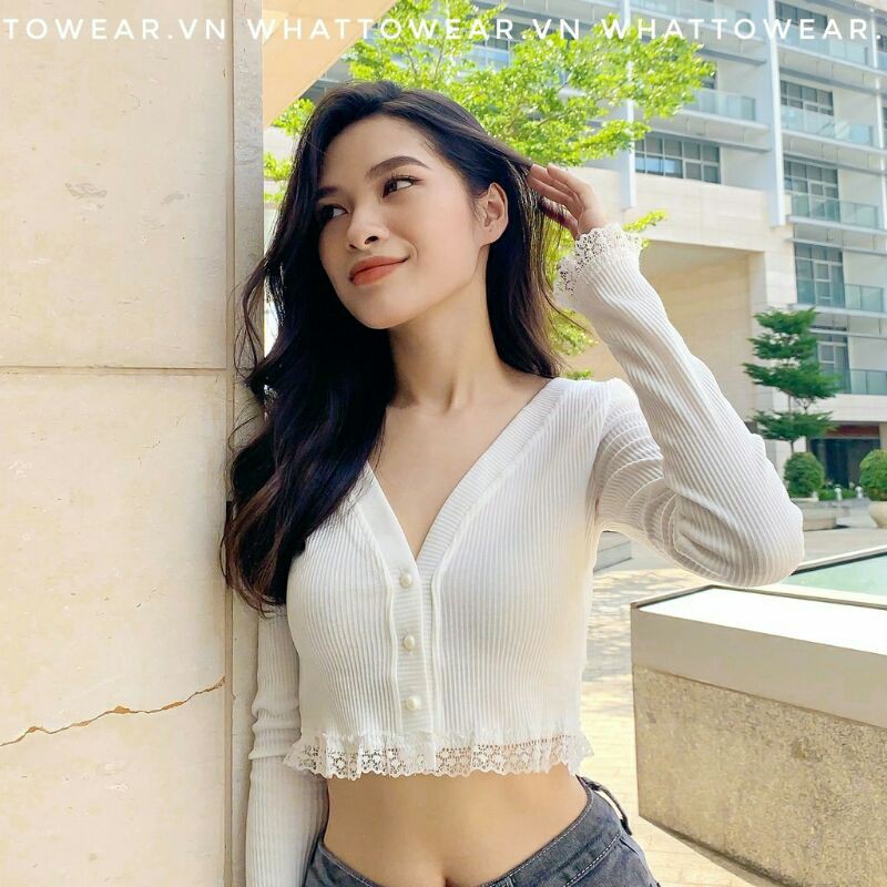 áo tay dài croptop cổ V