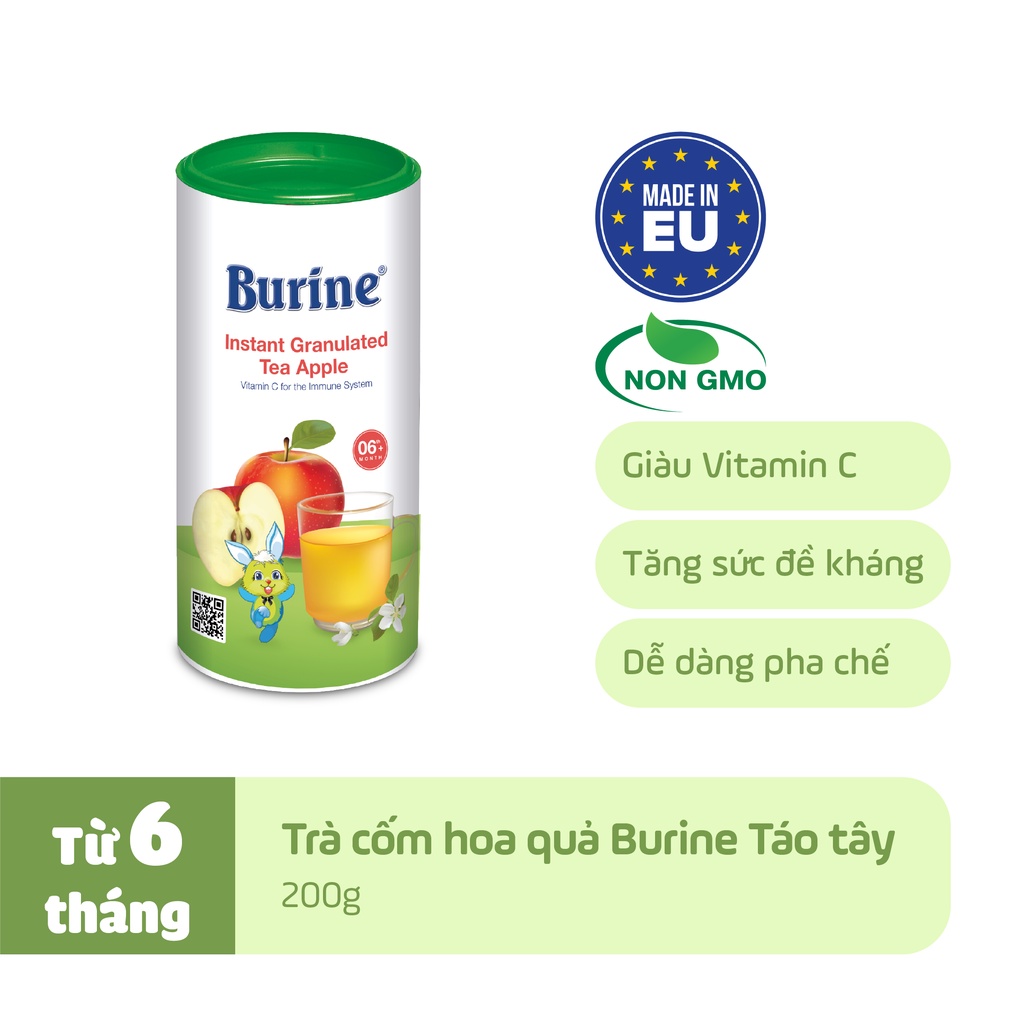 Trà Cốm Hoà Tan BURINE Hương Vị Trái Cây Thơm Ngon, Bổ Sung Vitamin Cho Bé.