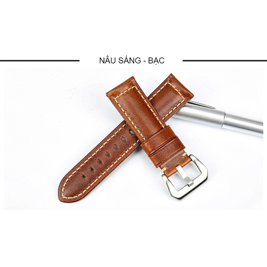 Dây đồng hồ nam da bò thật BO-13 dày dặn, kiểu dáng thể thao size 20/22/24 dùng được cho đồng hồ thông minh