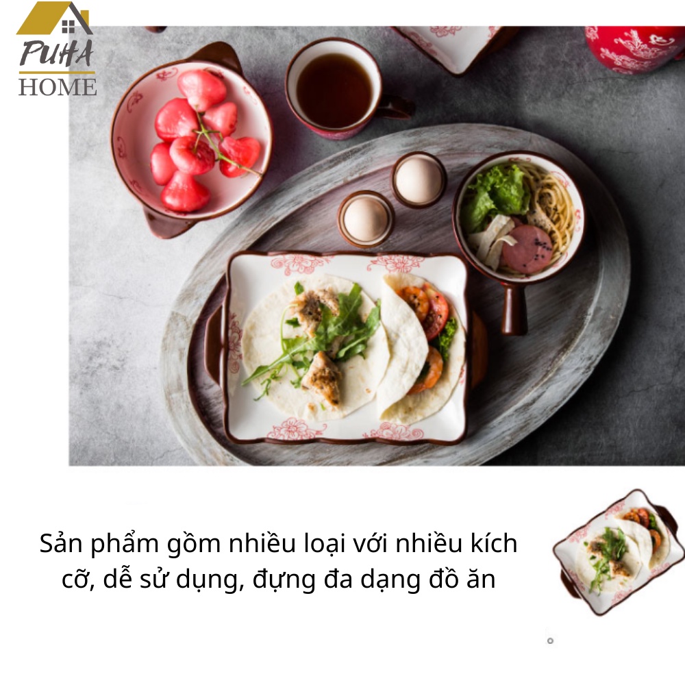 Set ăn sáng 12 món gốm sứ tráng men hoa đào tinh tế và tiện lợi