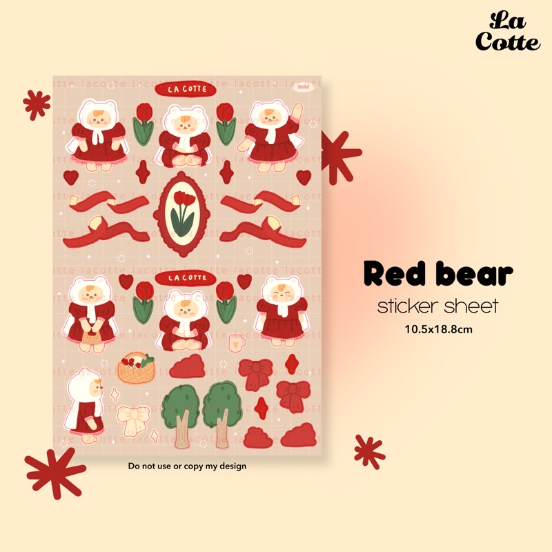 La cotte | Red Bear sticker tấm 🧸💯 #SS003