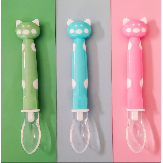Thìa ăn dặm silicon siêu mềm hình đầu mèo an toàn cho bé