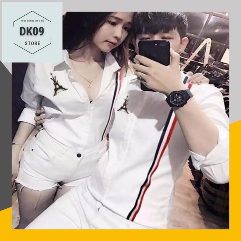 Áo Sơ Mi Dài Tay Cặp Đôi Nam- Nữ Thêu Tháp Eiffel | BigBuy360 - bigbuy360.vn