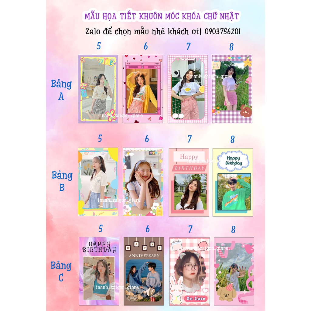 Móc khóa chữ nhật in ảnh 2 mặt ❤️ họa tiết ❤️ dễ thương, móc khóa mica  KÈM IN ẢNH THEO YÊU CẦU