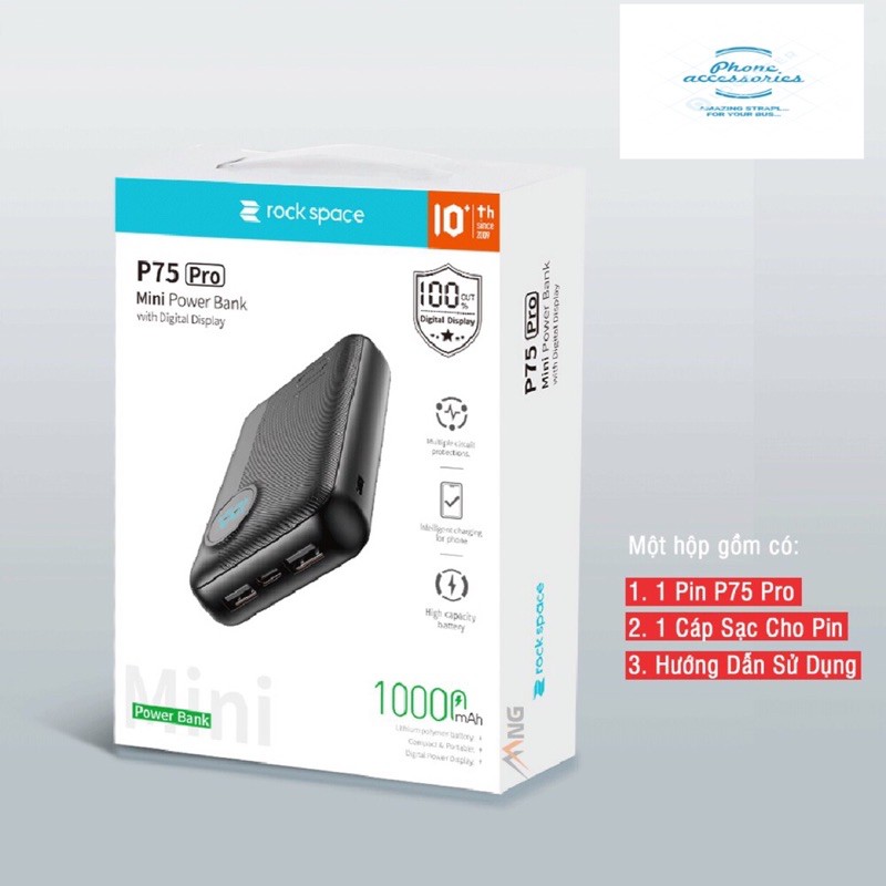 Pin sạc dự phòng mini Rockspace P75 pro dung lượng 10000mAh thiết kế theo phong cách máy ảnh