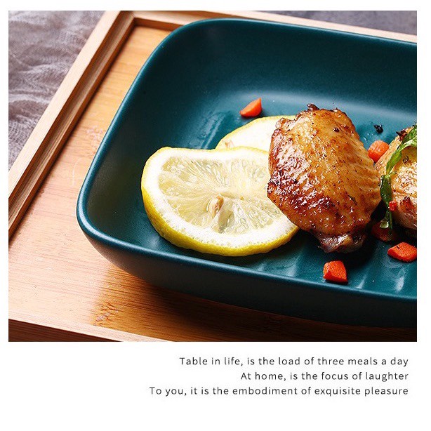 Dĩa sứ, đĩa sứ vuông ceramic có tay cầm phong cách Bắc Âu cho món ăn hấp dẫn, trang trí bàn ăn đẹp mắt 19x23cm