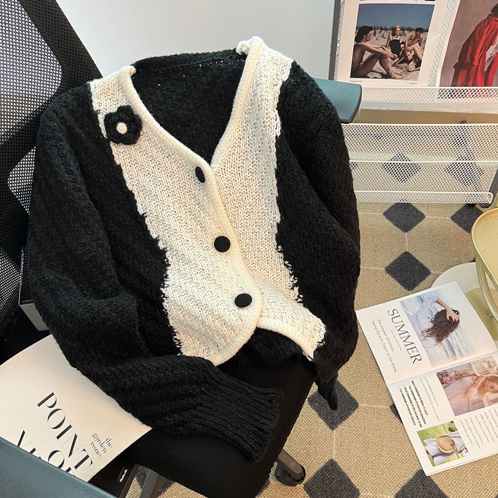 Áo Khoác cardigan Dệt Kim Cổ Chữ v Màu Trắng Xanh Thời Trang Cho Nữ