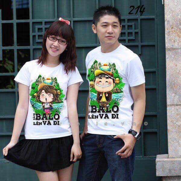 áo thun cặp xách balo lên và đi