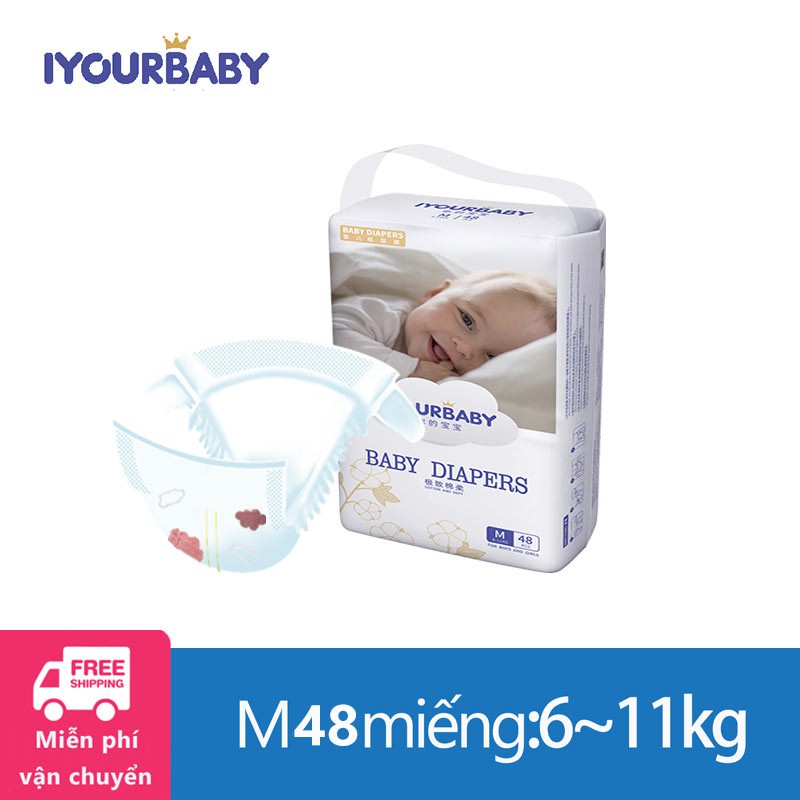 Tã/bỉm dán sơ sinh IYOURBABY M (Cho bé 6kg - 11kg) - Gói 48 miếng