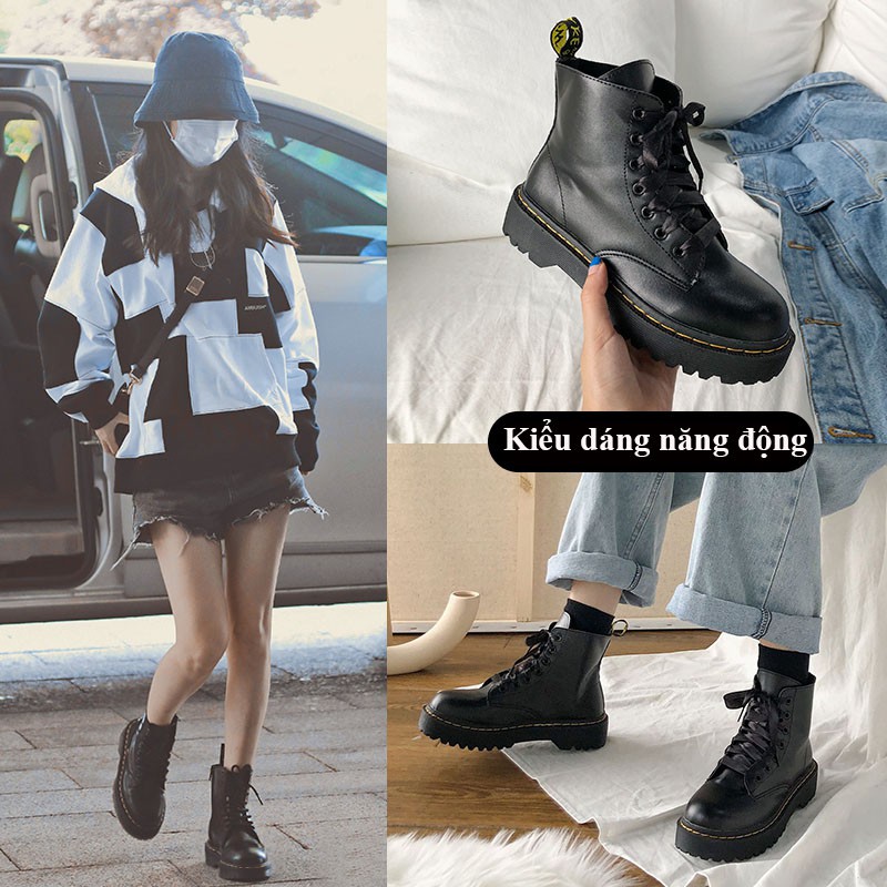 Giày boots cổ cao trơn màu phong cách Anh Quốc trang nhã cho nữ GN25 | BigBuy360 - bigbuy360.vn