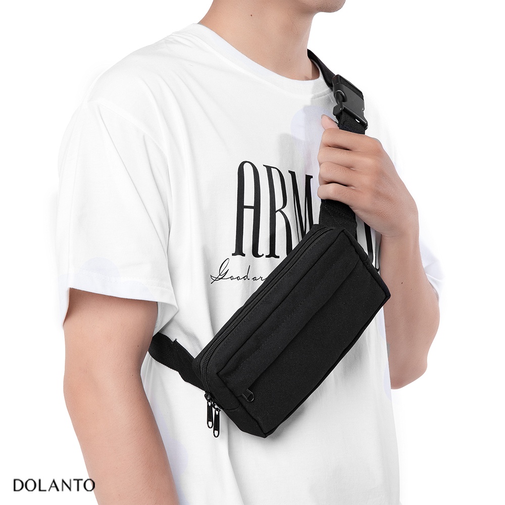 Túi Đeo Chéo Đen BumBag Nhỏ Du Lịch Thời Trang Vải Canvas Cao Cấp Chống Thấm Nước Tiện Rẻ Bao Tử Bụng Nam Nữ DOLANTO