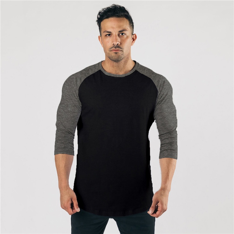 Áo Thun Cotton Nén Tay 3 / 4 Màu Trơn Dáng Ôm Màu Đen Thời Trang Thể Thao Nam