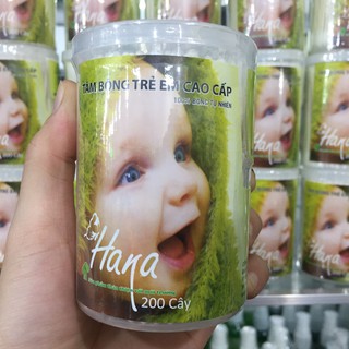 Tăm bông trẻ em cao cấp LÕI GIẤY Hana - hộp 200 cây XANH LÁ