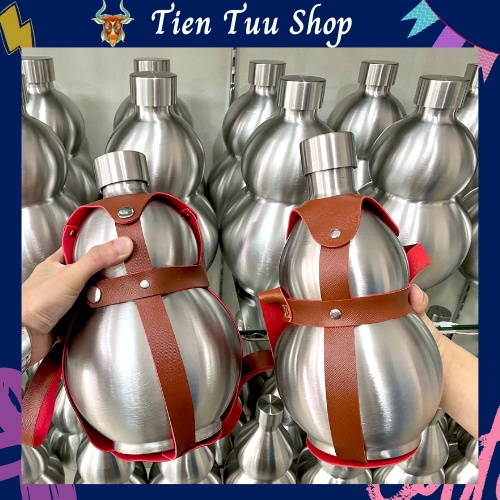 Bình hồ lô inox 304 - Bình đựng rượu, nước bằng inox 304 hình dạng hồ lô - Tặng kèm túi da, đựng hồ lô cực tiện lợi