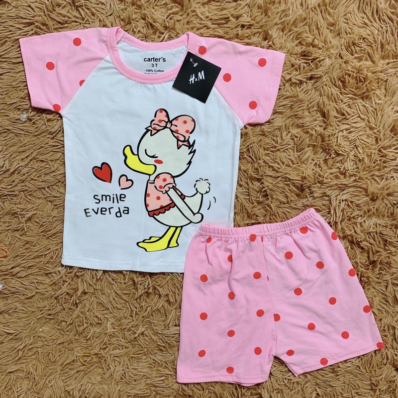 Bộ cotton cộc tay cho bé gái