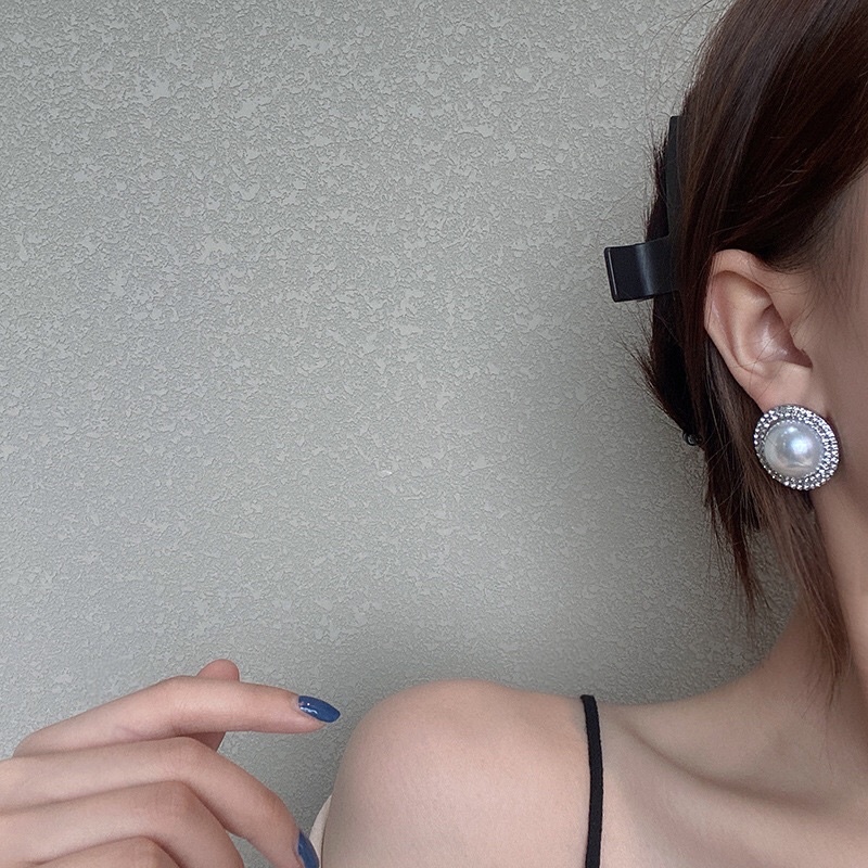 Bông tai tròn đính đá khuyên tai bạc 925 phụ kiện hoa tai xinh Hari korea accessories