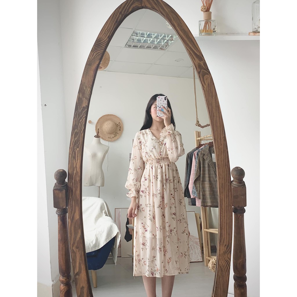 [ẢNH THẬT+VIDEO] Đầm Babydoll Hoa Nhí Vintage Chun Eo Cúc Ngọc Tay Bồng kiểu đầm hoa nhí Nữ Tay Bồng Dáng Suông 2 Màu | BigBuy360 - bigbuy360.vn