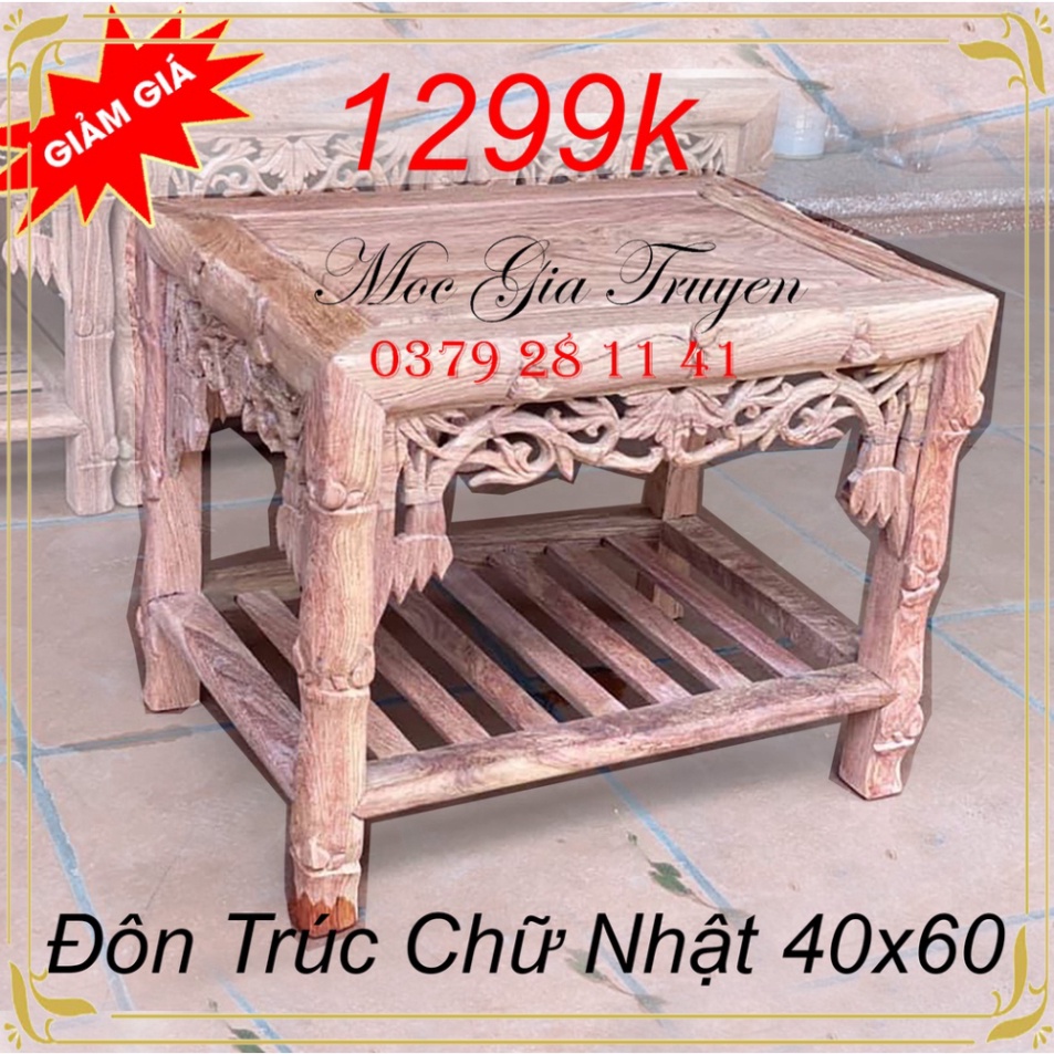 Đôn trúc chữ nhật 2 tầng kê đồ trang trí gỗ hương mặt 40x60 cao 50,60