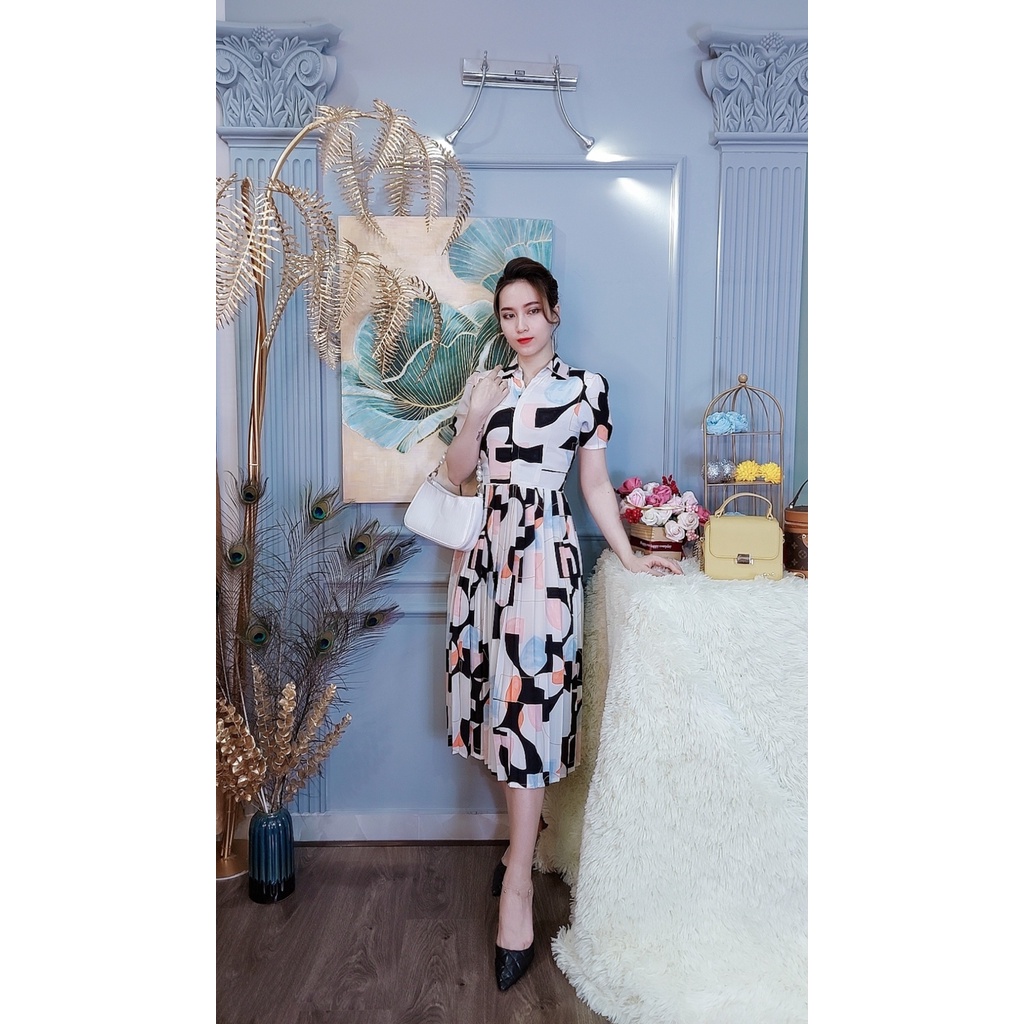 Đầm sơ mi xếp ly Da1461 vải voan châu tôn