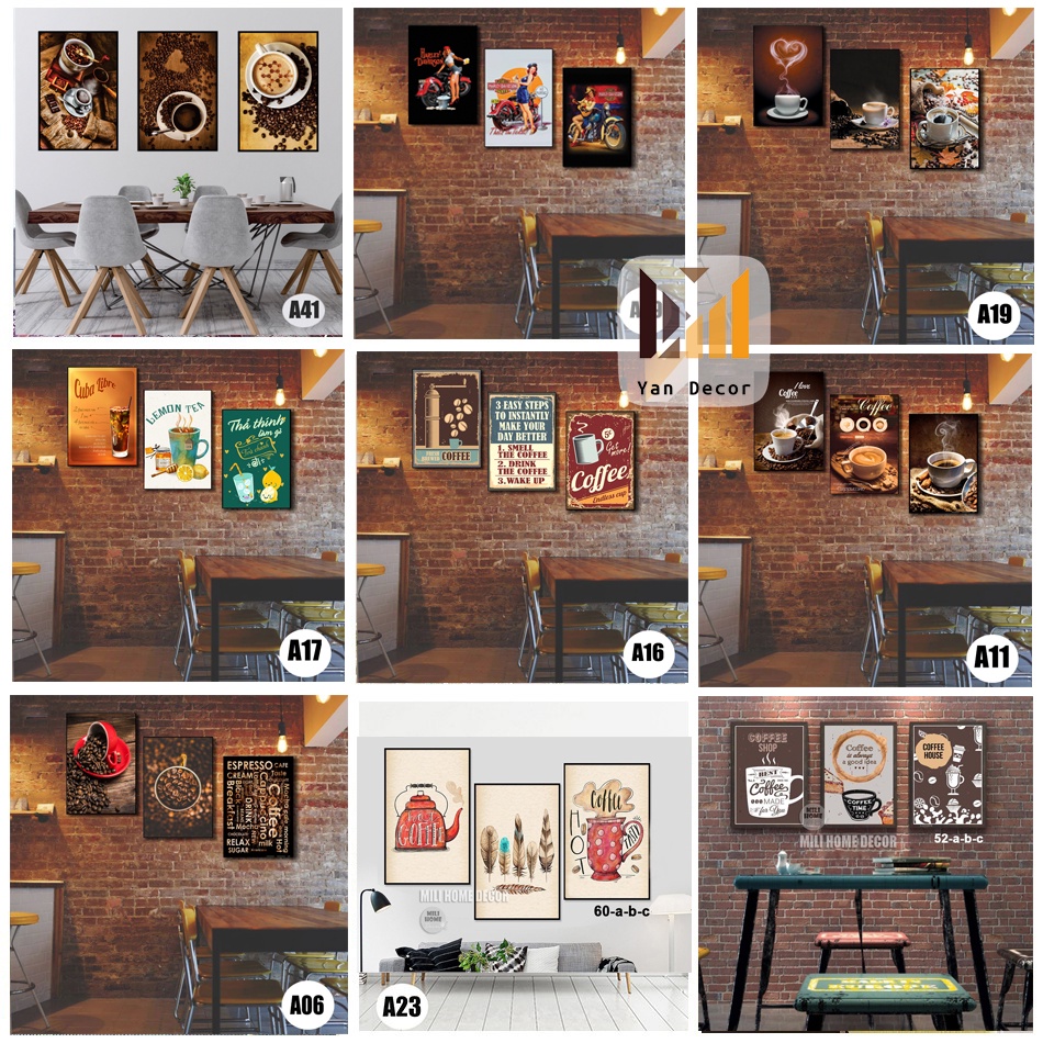 Bộ 3 bức tranh cafe,decor quán cafe