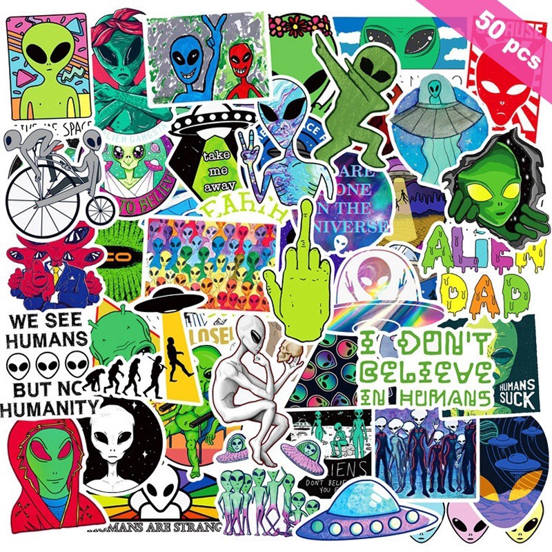 Y&P| Bộ 50 nhãn dán họa tiết hoạt hình 👽 Người ngoài hành tinh UFO