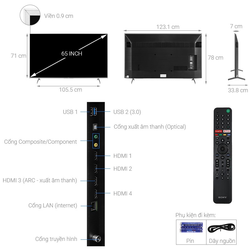 Android Tivi Sony 4K 55 inch KD-55X9000H/S (Miễn phí giao tại HCM-ngoài tỉnh liên hệ shop)