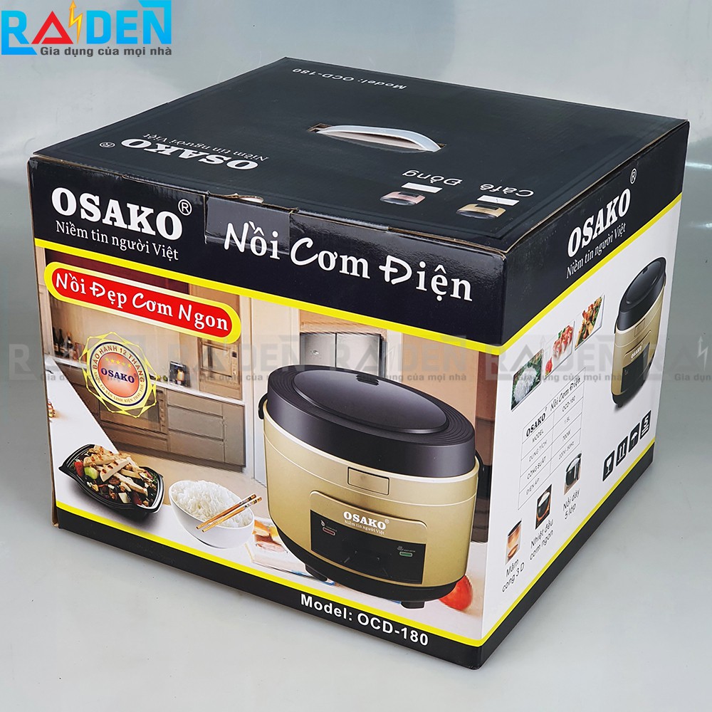 [CÓ VIDEO] Nồi cơm điện 1.8L Osako OCD180 mâm nhiệt cong 3D, lòng nồi dày 5 lớp