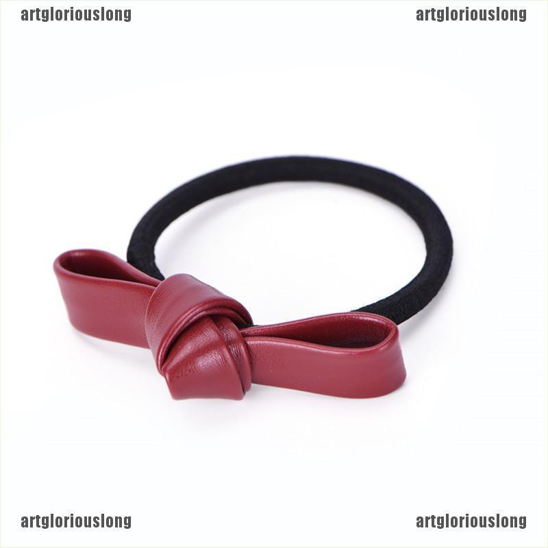 Dây Buộc Tóc Cao Su Co Giãn Bọc Da Phối Nơ Thời Trang Dành Cho Nữ