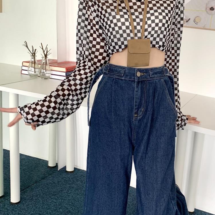 Quần Jeans Nữ Lưng Cao Ống Rộng Thiết Kế Mới Thời Trang Theo Phong Cách Hàn Quốc