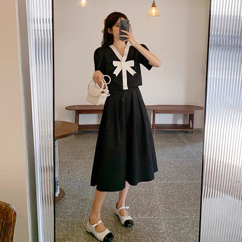  Set váy tiểu thư Uzzlang áo croptop nơ kèm chân váy - Hàng chuẩn QCCC | BigBuy360 - bigbuy360.vn