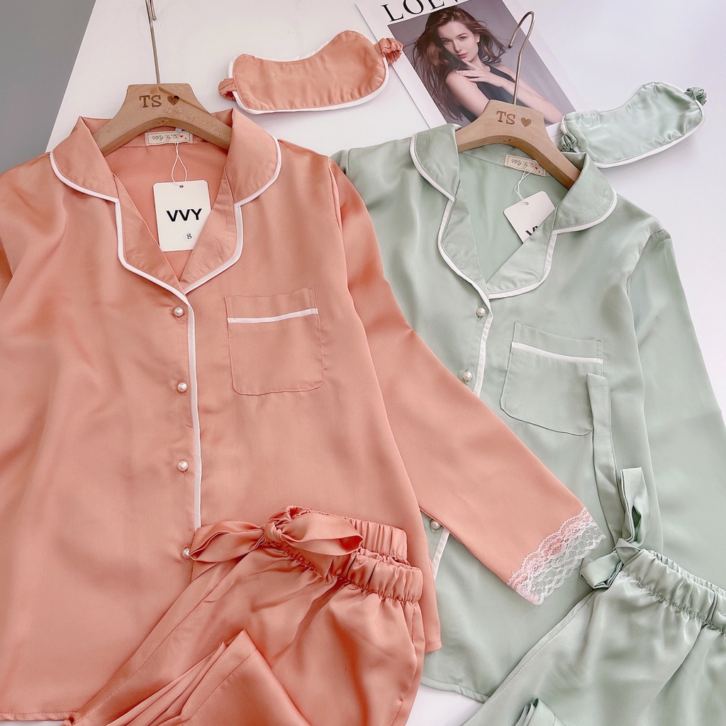 Bộ lụa ngủ nữ  dài tay pha ren tiểu thư cao cấp BN20 | BigBuy360 - bigbuy360.vn