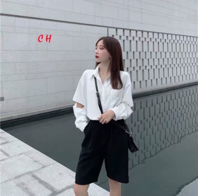 Sét quần ngố áo sơ mi rách tay CON678