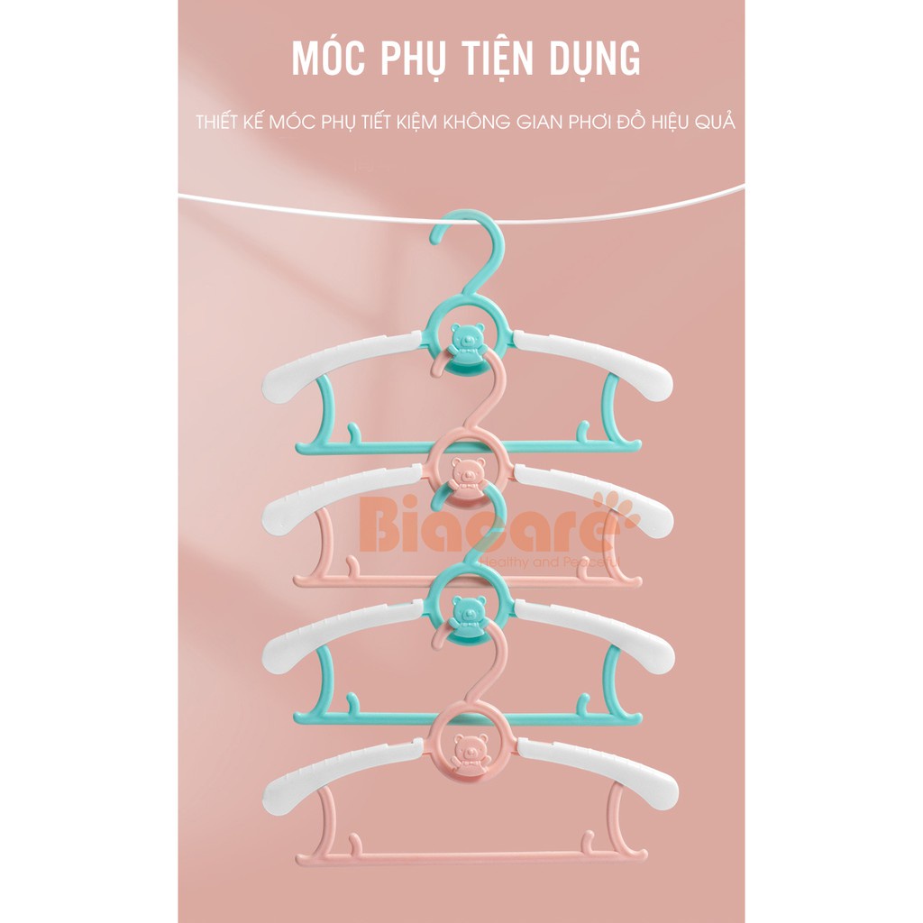 Set 5 móc treo quần áo trẻ em tự thay đổi chiều dài chống trượt Biacare