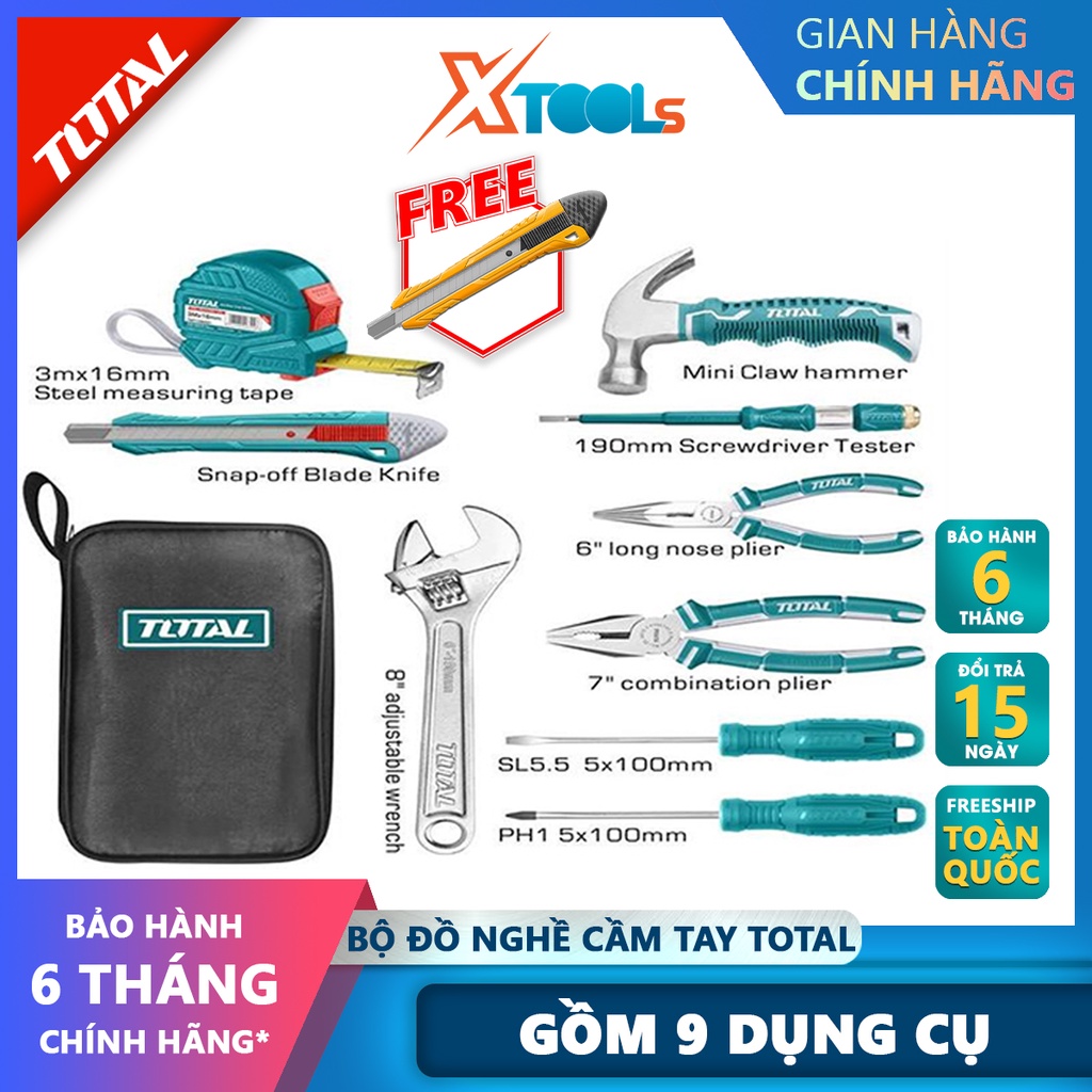 Bộ đồ nghề cầm tay 9 chi tiết TOTAL THKTHP90096 | Sửa chữa, lắp ráp và bảo dưỡng thiết bị [CHÍNH HÃNG] [XTOOLs]