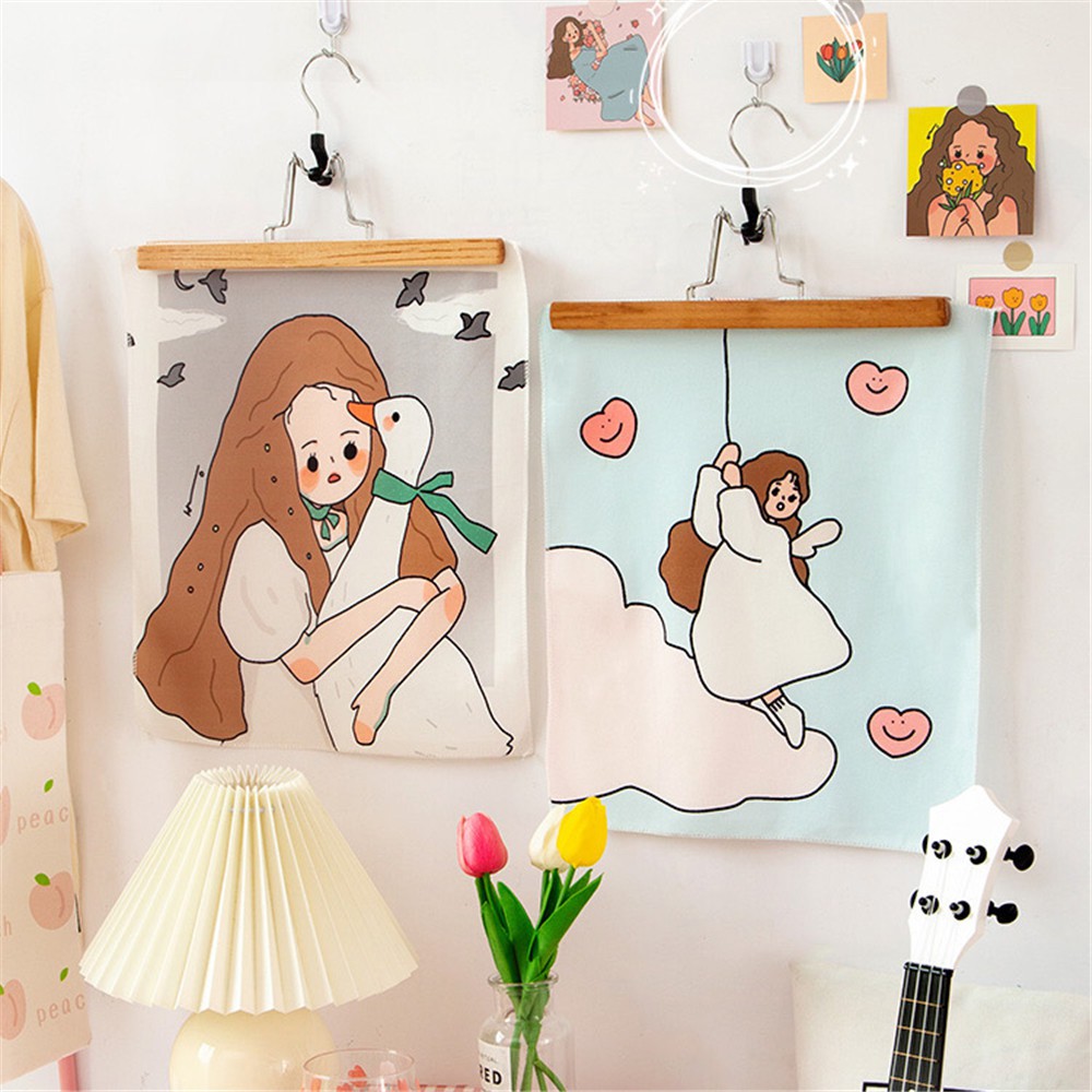 Thảm vải treo tường trang trí hình cô gái xinh xắn phong cách Hàn Quốc