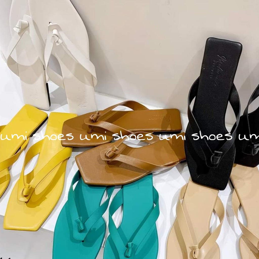 [NOWSHIP HN] Dép nữ xỏ ngón kẹp tông đế bệt mũi vuông đi biển mới hot màu đen kem trắng vàng xinh đơn giản nhẹ nhàng rẻ