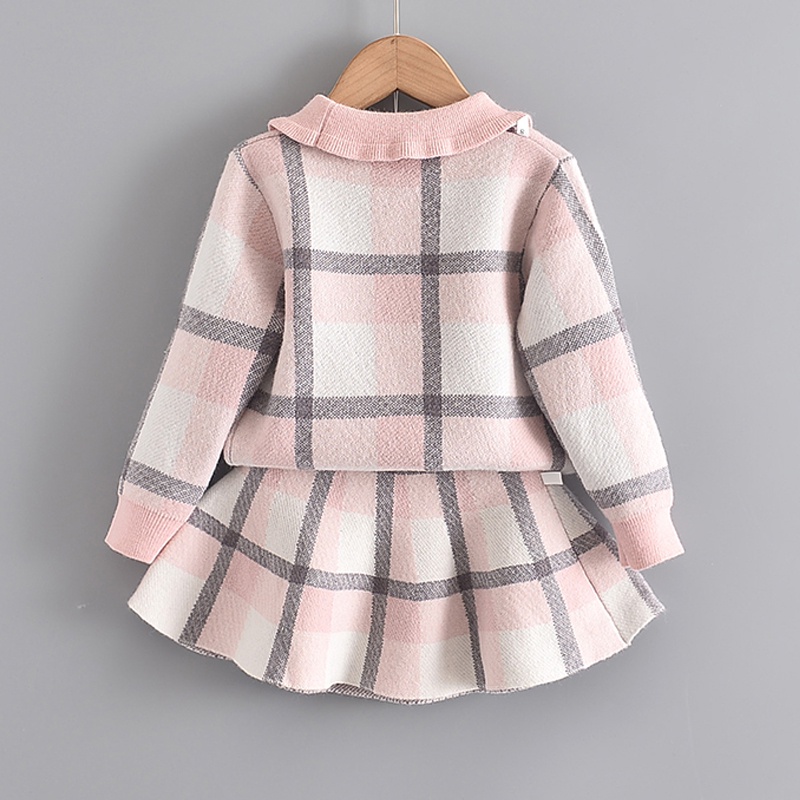Bộ trang phục BEAR LEADER gồm áo sweater dệt kim đính nơ và chân váy xòe công chúa thu đông cho bé gái 2- 6 tuổi
