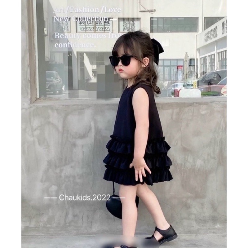 Váy sát nách đuôi cá tầng bèo đen cho bé gái từ 10-20kg💋