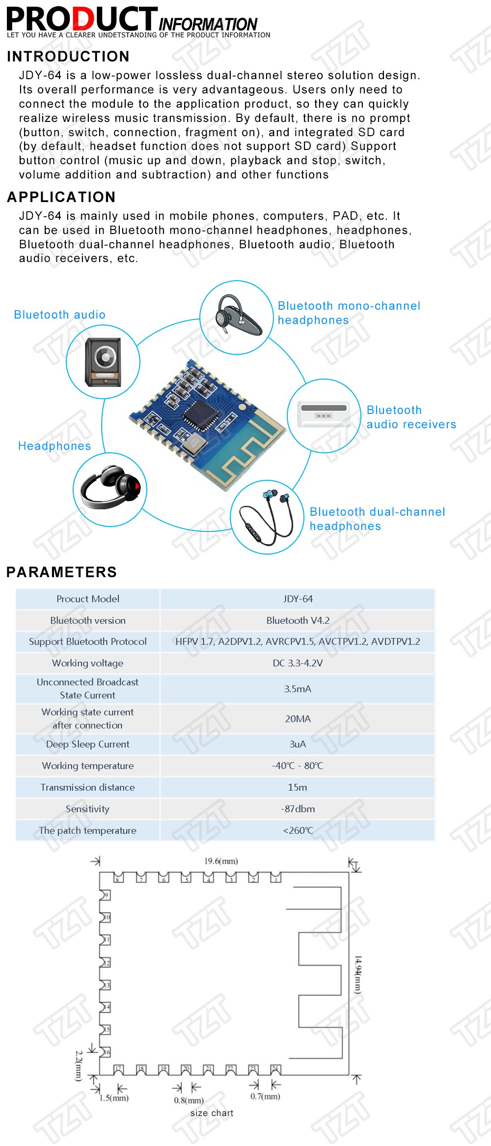 Bảng Mạch Khuếch Đại Âm Thanh Bluetooth 4.2 Jdy-64