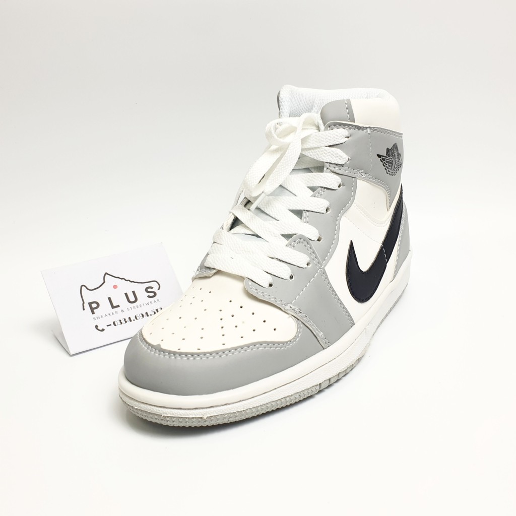 Giày thể thao sneaker jordan xám 𝐍𝐈𝐊𝐄 bóng rổ thân giày da đế cao su đúc cổ cao đế cao 4cm