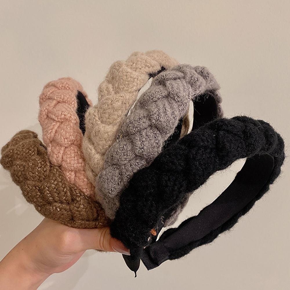 Băng đô cài tóc bằng len dệt màu trơn phong cách Hàn Quốc dễ thương thời trang cho nữ