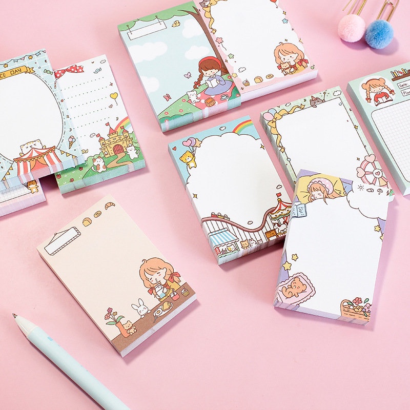 Set 100 Tờ Giấy Ghi Chú Họa Tiết Hoạt Hình Dễ Thương