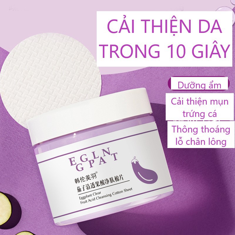 Bông Toner Tinh Chất Cà Tím HUNMUI HM29 làm sạch da, giảm mụn 110ml (2ml x 55 miếng)