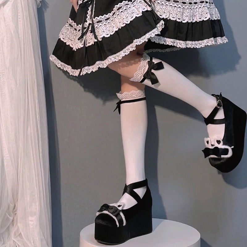 Vớ Dài Đến Đầu Gối Chất Liệu Cotton Co Giãn Phong Cách Lolita Dễ Thương Dành Cho Nữ