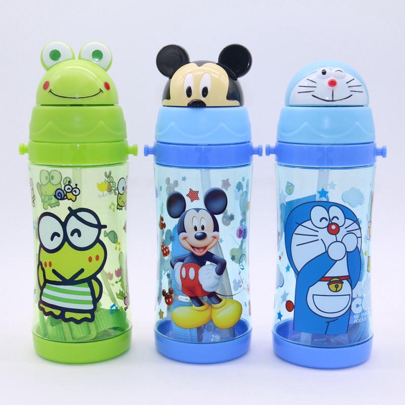 Bình nước hello kitty doraemon không chứa bpa chống rò rỉ có ống hút 450ml cho bé gái