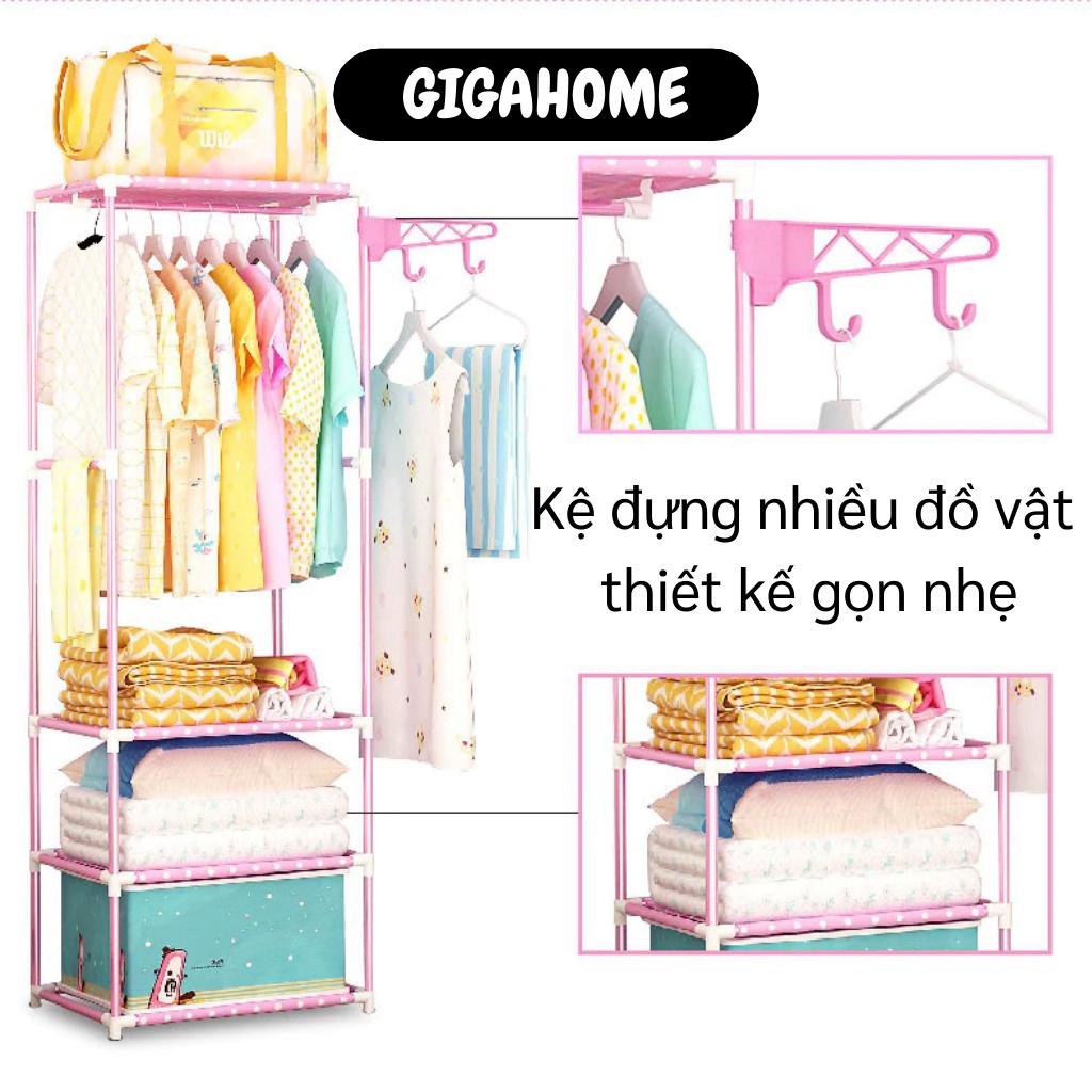 Giá Treo Quần Áo GIGAHOME Kệ Chữ H 4 Tầng, 3 Ngăn Để Đồ Và Treo Quần Áo, Có Móc Bên Cạnh 9571